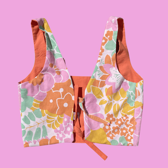Crop top reversible "Fleur pastel" - XS/S