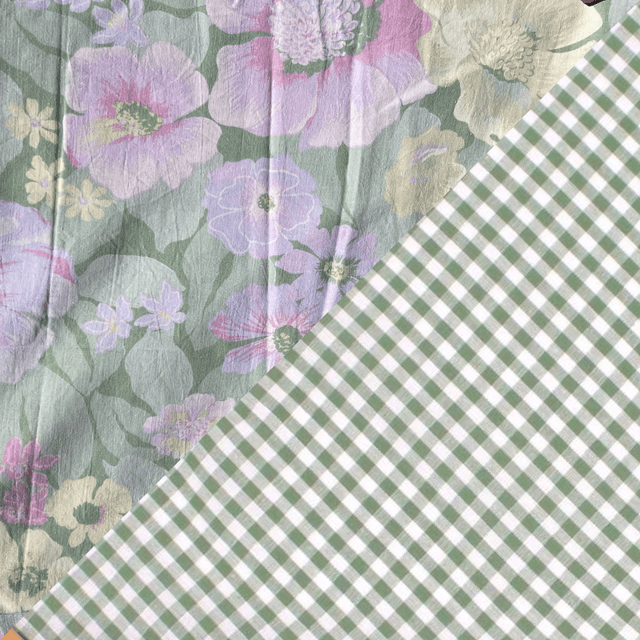 Vichy vert sauge/fleurs pastelles