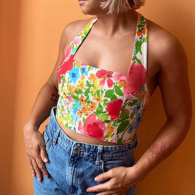 Crop top reversible &quot;Bouquet&quot; - L/XL