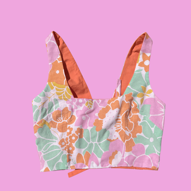 Crop top reversible &quot;Fleur pastel&quot; - XS/S