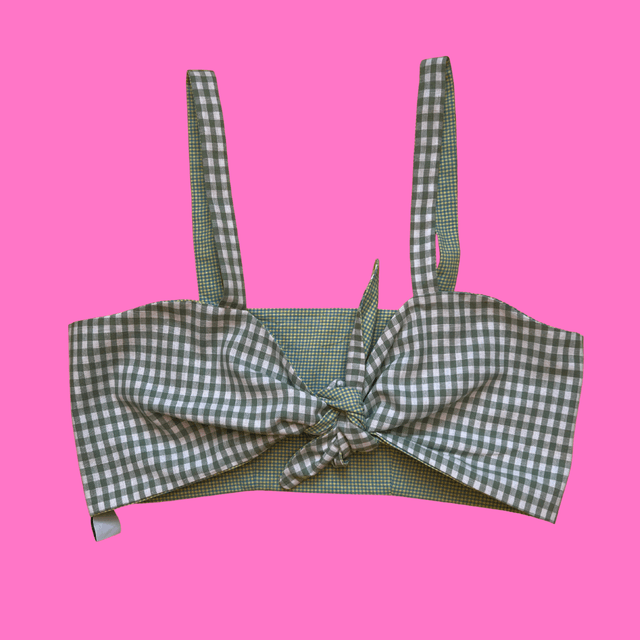 Crop top Papillon &quot;vichy sauge&quot; - XS/S/M 